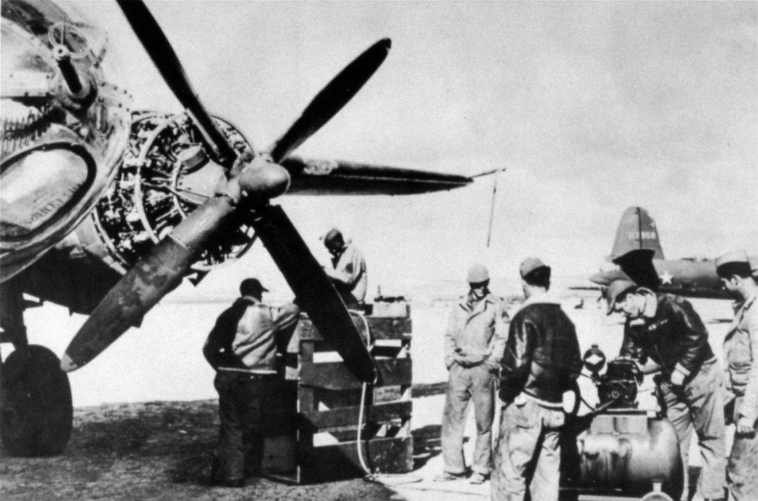 320th Bomb Group personnel servicing a Pratt and Whitney R-2800 engine on a B-26 Marauder in North Africa