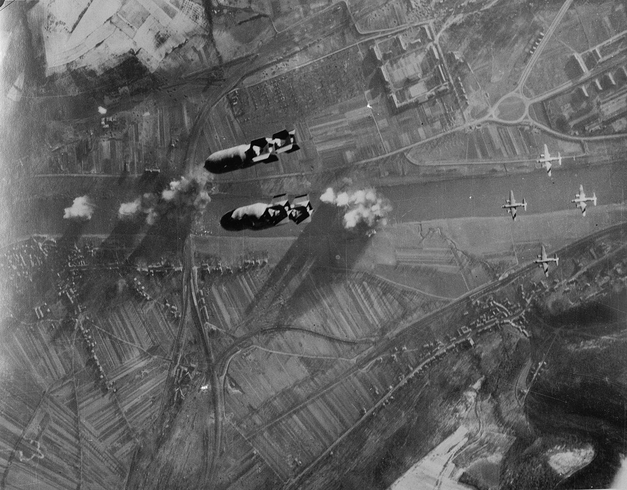 USAAF B-26 Marauders attacking the Trier-Pfalzel railroad bridge on 24 December 1944