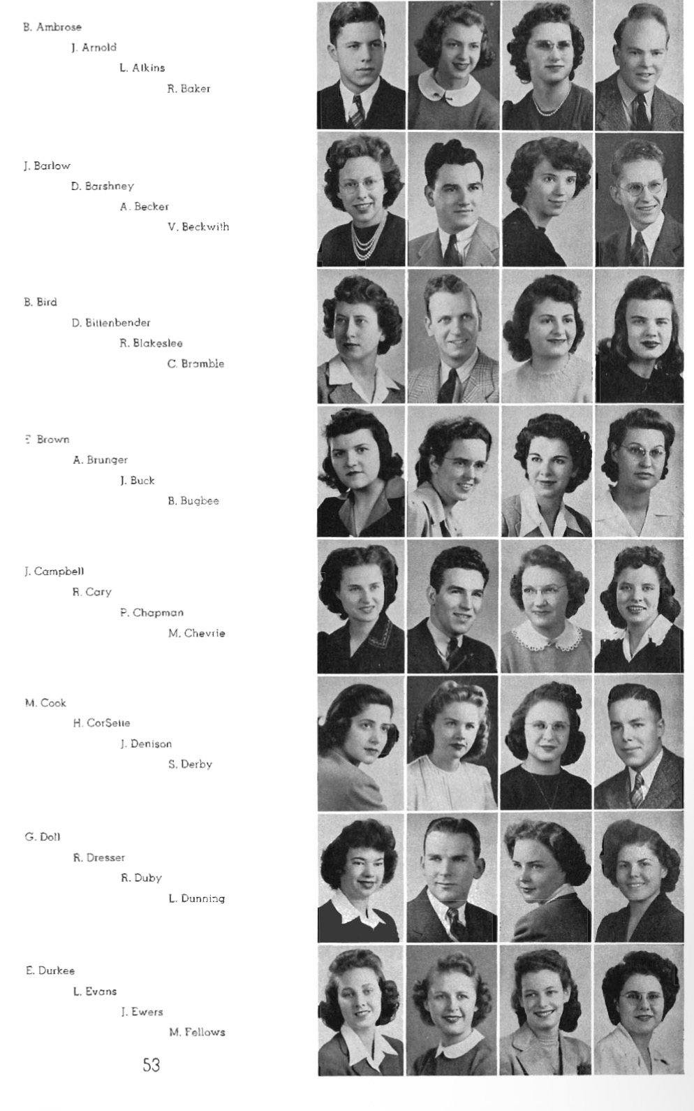 1943 Western junior-class yearbook page listing R Cary