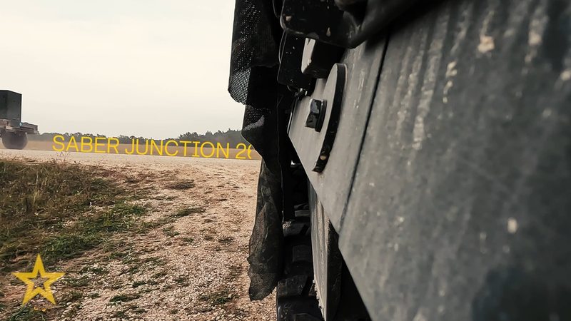 SGT STOUT air-defense vehicle in Army exercise footage.